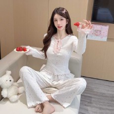 批发睡衣女新款夏莫代尔棉碎花舒适性感气质长袖<b class='q'>长裤</b>套装胸棉家居服