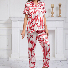 批发春夏睡衣条纹亚马逊新款短袖家居服圣诞万圣节<b class='q'>3D</b>印花女睡衣女套装