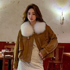 批发<b class='q'>欧洲</b>站仿狐狸毛领皮草外套女2025冬装新款麂皮绒羽绒内胆派克服