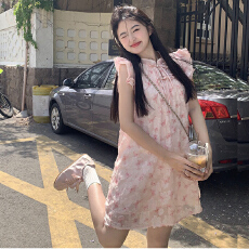 批发新中式国风改良连衣裙女盘扣天丝高级感小飞袖<b class='q'>气质</b>短裙子夏季新款