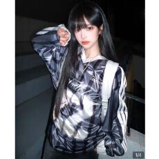批发美式复古V领印花长袖球衣<b class='q'>T</b><b class='q'>恤</b>户外运动球服男女秋