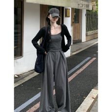 批发韩系设计感长袖开衫条纹<b class='q'>背心</b>吊带秋季甜辣时尚套装女装