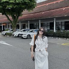 批发新款时尚百搭休闲舒适老钱风衬衫套装女<b class='q'>夏</b>中袖衬衣半显瘦