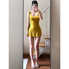 批发纯欲风气质连衣裙女修身显瘦镂空美式甜辣掐腰a字短新款