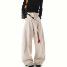 批发带<b class='q'>饰品</b>卡其色时尚工装风宽松<b class='q'>大码</b>阔腿裤女秋季酷拽百搭简约