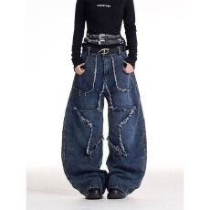 批发新款扎染水洗做旧短款<b class='q'>牛仔</b>套装毛边拼接微喇<b class='q'>牛仔</b>裤<b class='q'>夹克</b>毛边潮