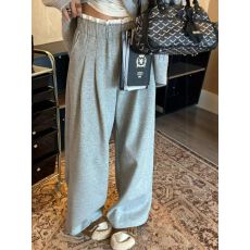 批发人棉复合#复古慵懒风灰色垂感褶皱阔腿卫裤女秋季新款<b class='q'>休闲</b>长裤