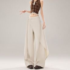 批发三三斜设计感不规则飘带休闲西<b class='q'>装</b><b class='q'>裤</b>女<b class='q'>新款</b>慵懒松弛阔腿