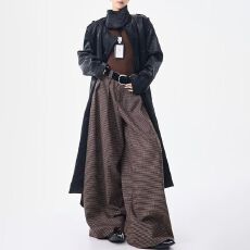 批发棉麻格子宽松阔腿裤胖<b class='q'>mm</b>休闲遮肉<b class='q'>裙裤</b>高腰垂感长裤子