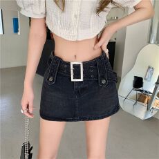 批发小个子设计感高腰a字牛仔裙裤女夏季韩版防走光辣妹修身包臀短裙