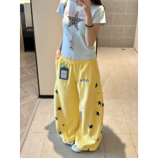 批发立体腰头-纯棉复合-多巴胺撞色星星印花弯刀裤女夏季抽绳阔腿长裤
