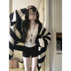 批发韩系早<b class='q'>秋季</b>穿搭宽松慵懒风针织衫<b class='q'>开衫</b>毛衣女休闲百搭条纹外套上衣