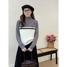 批发流行秋冬季新款美式复古半开拉链撞色立领毛衣修身设计感<b class='q'>外套</b>