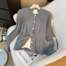 批发韩版撞色拼接假两件长袖针织衫女冬慵懒风<b class='q'>休闲</b>宽松单排扣上衣