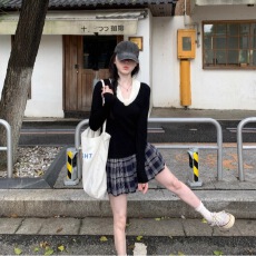 休闲风黑色修身立体花朵针织衫女装秋冬法式气质显瘦上衣