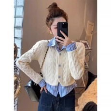 批发设计感小众洋气减龄假两件针织衫女士秋冬轻熟法式打底毛上衣外套