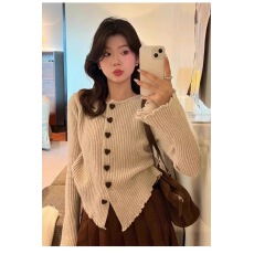 批发韩系<b class='q'>不规则</b>爱心针织<b class='q'>开衫</b>毛衣女秋冬内搭修身设计感木耳边打底上衣