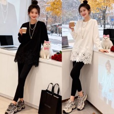 批发<b class='q'>时尚</b>高级感气质蕾丝拼接长袖中长款上衣打底衫<b class='q'>衬衫</b>