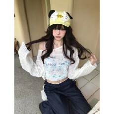 批发美式辣妹爵士罩衫印花斜肩<b class='q'>长袖</b><b class='q'>T</b><b class='q'>恤</b>女