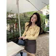 批发甜美蝴蝶结领口<b class='q'>针织</b><b class='q'>开衫</b><b class='q'>女</b>春季2024新款设计感别致短款上衣