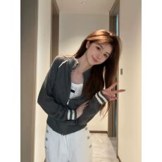 批发韩系复古撞色拉链<b class='q'>针织</b><b class='q'>开衫</b>外套<b class='q'>女</b>2025早秋季慵懒风高级感宽松上衣