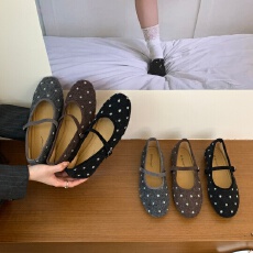 批发韩式波点玛丽珍鞋女平跟浅口单鞋一字带<b class='q'>百搭</b>高级感