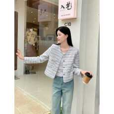 批发名媛小香风单排扣圆领长袖外套女2025春秋宽松显瘦粗花呢短款上衣