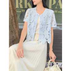 批发韩国chic百搭花呢格纹小香风短款开衫外套女夏季薄款洋气<b class='q'>短袖</b>上衣