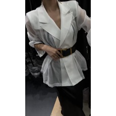 批发韩国东大门法式高级感网纱拼接<b class='q'>西装外套</b>女宽松显瘦中长款衬衫裙
