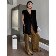 批发韩版V领开叉西装款马甲外套女2025<b class='q'>夏</b>季新款宽松薄款中长款上衣女