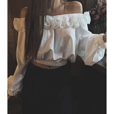 批发<b class='q'>韩国</b><b class='q'>代购</b>Lagirl2025初秋新款韩版时尚百搭一字领套头衬衫