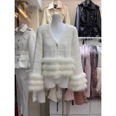 批发网红同款2025秋季新款甜美千金宝石扣毛毛拼接针织<b class='q'>毛衣</b>毛衫毛外套