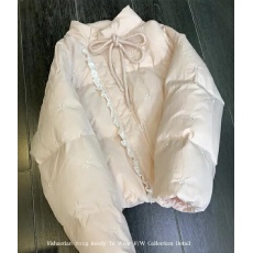 批发刺绣蝴蝶结<b class='q'>蕾丝</b>拼接小个子棉服外套女2025年新款冬季感棉衣女