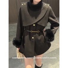 批发围脖正肩高级感毛呢风衣连衣裙秋冬2025年厚款毛袖<b class='q'>中长款</b>呢子外套