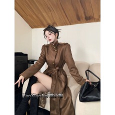 AO2韩版百搭宽松休闲风衣袖子拼接格子风衣配腰绳