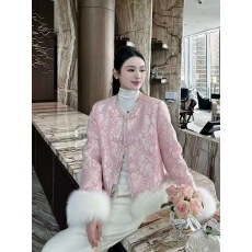 批发新中式国风狐狸毛羽绒服女2025冬季新款韩版宽松显瘦时尚拼接外套