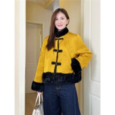 批发新中式国风老钱风黄色盘扣醋酸缎面高级感超好看羽绒服外套女冬季