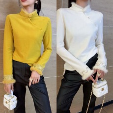 批发不晚新冬季高领毛绒装饰长袖大码宽松保暖上衣打底衫