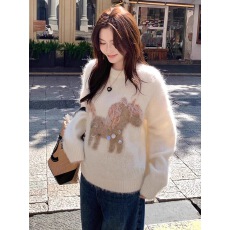 批发Y.JIA 款式圣诞小马新年毛衣粗支缎染亮片显瘦针织衫毛衣