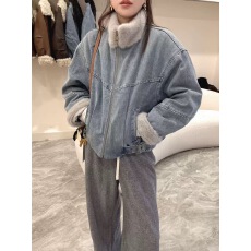批发欧货加绒加厚<b class='q'>牛仔</b><b class='q'>外套女</b>冬季短款2025新款宽松休闲水貂毛拼接棉服