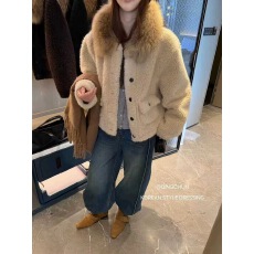 批发真貉子毛领单排扣短款皮毛一体外套女2025冬季新款时尚保暖上衣潮