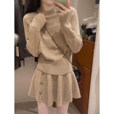批发RIXO COSY韩系针织套装<b class='q'>女</b>秋冬圆领长袖上衣金属扣<b class='q'>半身裙</b>两件套