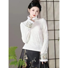 批发鹊禾新中式<b class='q'>加绒</b>上衣秋冬季新款Q国风文艺气质立领<b class='q'>打底衫</b>显瘦内搭