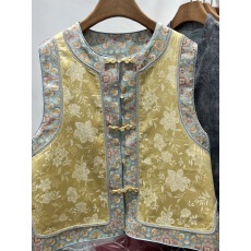 批发新中式蝴蝶刺绣无袖马甲女 重工盘扣坎肩 宽松气质两面穿外搭背心