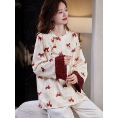 批发宝诗黎圆领亮片拼接提花衬衫2026春季宽松气质休闲百搭新中式女装