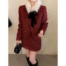 批发狐狸毛小香风半裙套装女<b class='q'>欧洲站</b>2025年冬季<b class='q'>新款</b>90白鸭绒保暖两件套