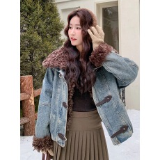 批发<b class='q'>欧洲站</b>羊羔毛领牛仔棉服女2025冬季<b class='q'>新款</b>时尚做旧加厚保暖棉衣外套