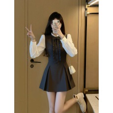 批发韩系小香风<b class='q'>假两件</b><b class='q'>连衣裙</b>女2026新款今年流行爆款绝美收腰短裙