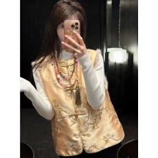 批发新中式国风盘扣宽松马甲女2026年春季新款高级感百搭通勤无袖上衣