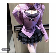 批发2026早春纯欲甜辣妹裙紫色少女挂脖连衣裙蛋糕短裙叠穿罩衫两件套